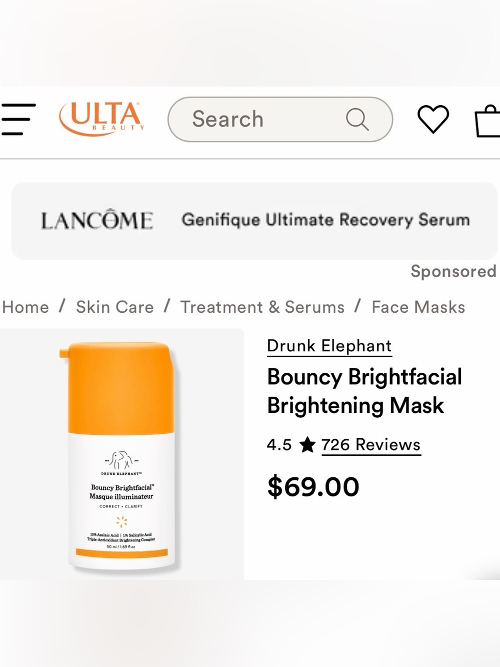 Drunk Elephant Bouncy Brightfacial Brightening Mask — White & Orange